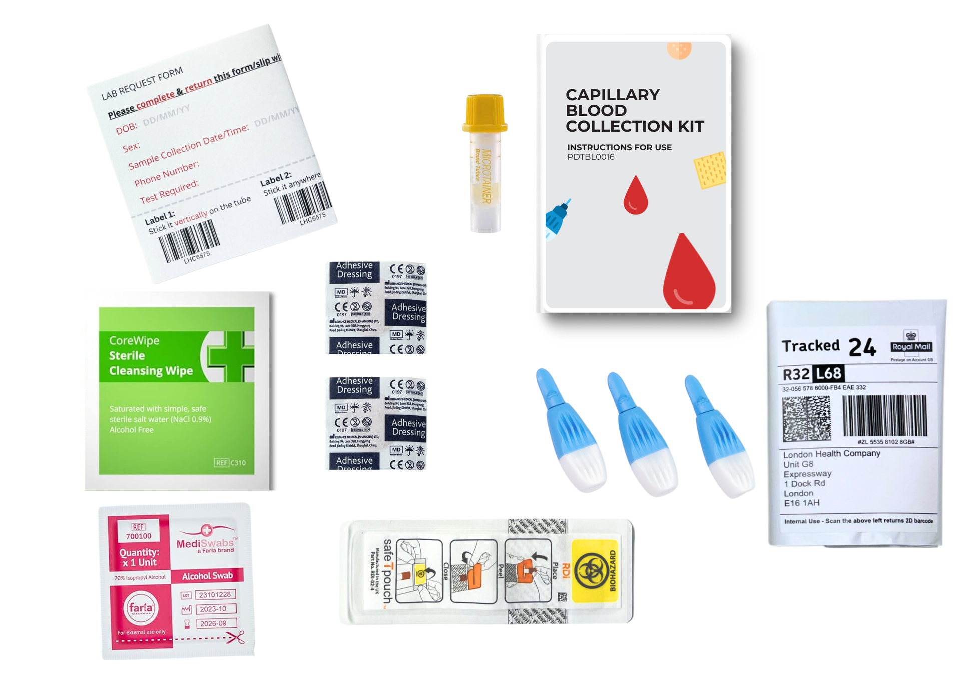 Kit components for cortisol testing kit